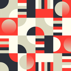 An unusual popular geometric pattern in modern bauhaus. Creative abstract background for business and design ideas. Free vector. Geometry circle square cross line zig zag triangle. Art graphic mural. - 609458536
