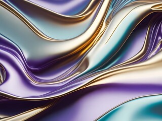 Dynamic Waves of Colorful Metallic Satin Fabric - obrazy, fototapety, plakaty