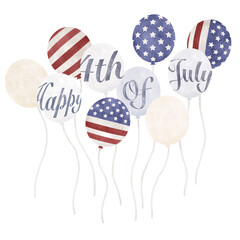 Watercorlor balloon for 4th of july - obrazy, fototapety, plakaty