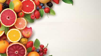 Naklejka premium Fruit frame background for restaurant menu. IA generative.