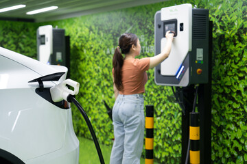 EV charging station for electric car in concept of sustainable energy and eco power produced from...