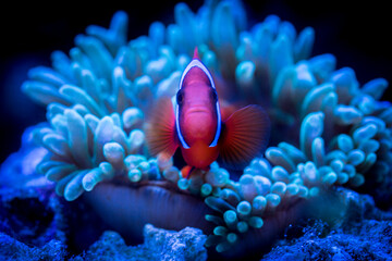 Naklejka na ściany i meble Tomato Clownfish and host anemone in underwater