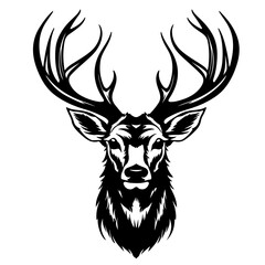Wildlife forest animal portrait symbol for logo vector illustration - Black silhouette of deer head with horns, stag, hart, isolated on white background (Generative Ai) - obrazy, fototapety, plakaty