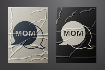 White Speech bubble mom icon isolated on crumpled paper background. Happy mothers day. Paper art style. Vector