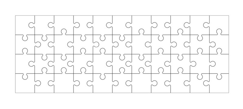 Set of black and white puzzle pieces isolated on a white background. Vector illustration