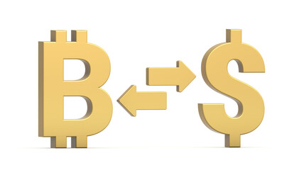 bitcoin to Dollar Currency Exchange isolated on white background. Currency Exchange 3d. 