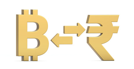 Obraz premium bitcoin to Rupee Currency Exchange isolated on white background. Currency Exchange 3d. 