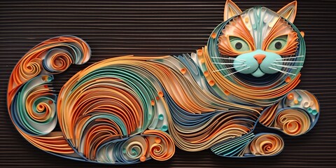 AI Generated. AI Generative. Vintage boho paper lucky asian geometric abstract cat. Graphic Art