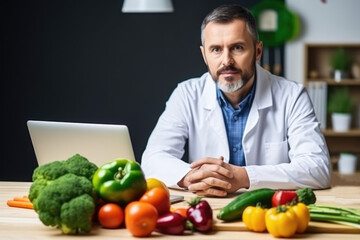 Fototapeta premium male nutritionist at her workplace, AI Generated