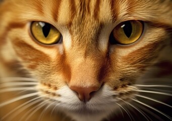 Portrait of a red cat with yellow eyes close-up. Created with Generative AI tools