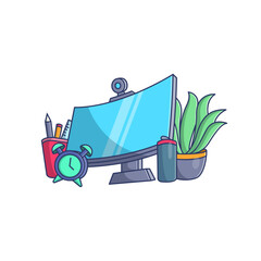 Computer Curve Monitor Illustration. Cute Vector Cartoon Design Element