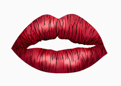 A cutout of female red lips, illustration stencil art. Generative AI.
