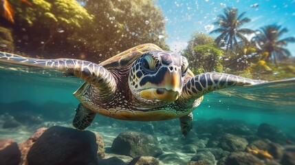Fototapeta na wymiar turtle swimming in the sea