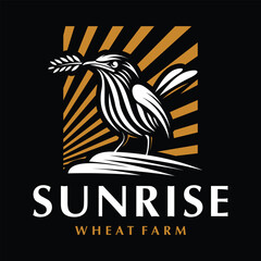 unique bird silhouette logo. birds carry grain. vector illustration on a black background