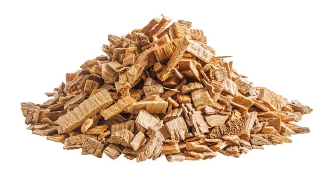 Pile of wood chips isolated