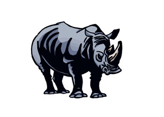 Vector color  illustration of rhino isolated on white background, grey rhinoceros 
