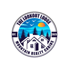 Lookout Lodge logo, mountain vintage logo,mountain emblems logo, mountain travel, mountain peak logo design vector