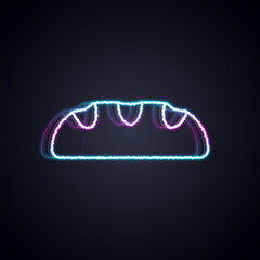 Glowing neon line Bread loaf icon isolated on black background. Vector