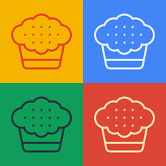 Pop art line Muffin icon isolated on color background. Vector