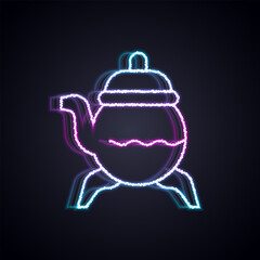 Glowing neon line Classic teapot icon isolated on black background. Vector