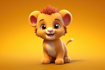 Cute lion cub baby illustration 3D children cartoon animation style. Generative AI