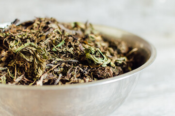 Green tea on a wooden background. High quality photo