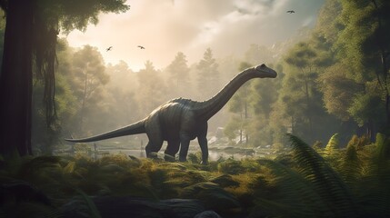 Brachiosaurus' Majestic Graze in the Jurassic Meadow