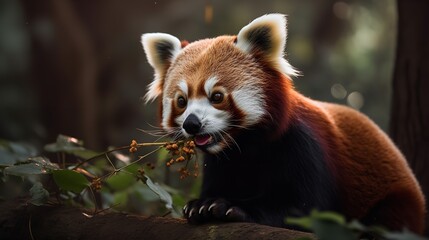 Obraz premium Baby Red Panda Exploring the Forest Canopy