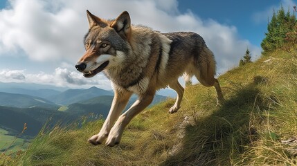 Italian Wolf's Playful Chase in the Apennine Mountains