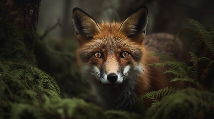 Fototapeta premium Red Fox's Intense Gaze in the European Forest