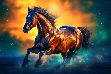 Fantasy horse galloping in fantasy space ai generated