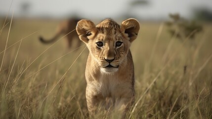 African Lion Cub Exploring the Savanna