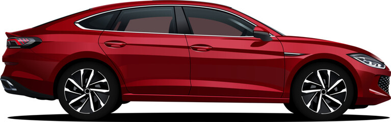 manual tracing  Realistic Vector 3D Isolated red Car Sedan with Gradients and side view