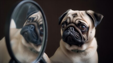 Obraz premium Pug Puppy's First Encounter with a Mirror