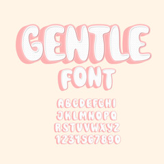 Gentle Cute Baby Born Font. Tender Childish Alphabet. Kids Soft Pink Letters and Numbers.