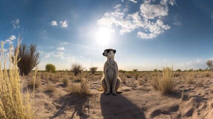 Fototapeta premium Meerkat's Watchful Sentry in the Kalahari Plains
