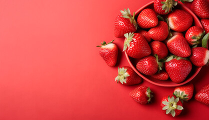 Strawberries isolated on a red table generative ai