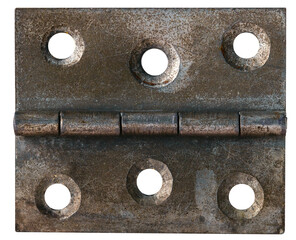 Old rusty hinge used in the household. Isolated background.