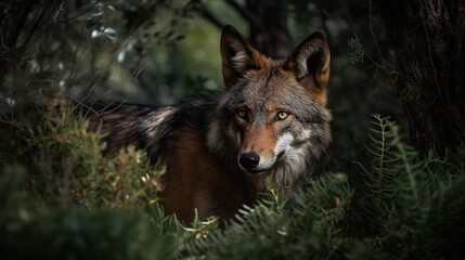 Iberian Wolf's Stealthy Stalk in the Spanish Forest