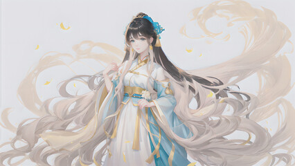 Fototapeta premium Kung fu chinese girl dressed in traditional clothing created by generative AI.