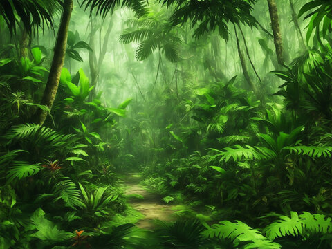Green jungle background, Generative AI Illustration. © Creative_Bringer