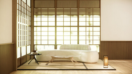 Minimalist japandi style living room decorated with sofa.3d rendering