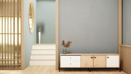 Modern japan style and decorated with cabinet on white wall.