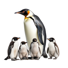 penguin and baby penguins on transparent background - obrazy, fototapety, plakaty