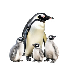 penguin and baby penguins on transparent background