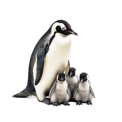 penguin and baby penguins on transparent background