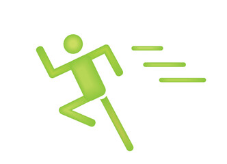 3d vector illustration of green running man silhouette isolated on white background