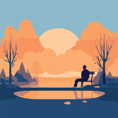 man sitting by the lake thinking