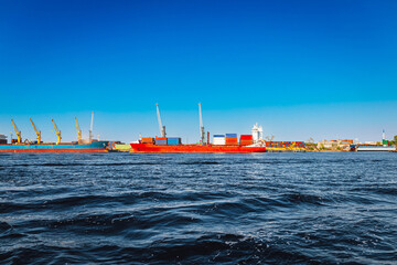 Fototapeta premium Large Cargo Container Ship sailing in the sea, cargo container transport
