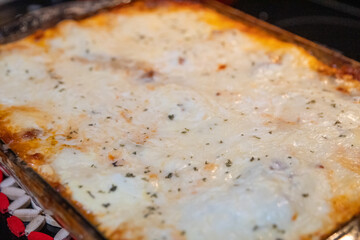 Lasagna in a casserole dish